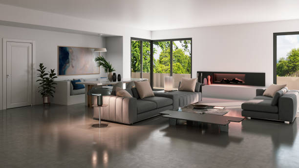 istock Large luxury modern bright interiors Living room mockup illustration 3D rendering image 2155000243