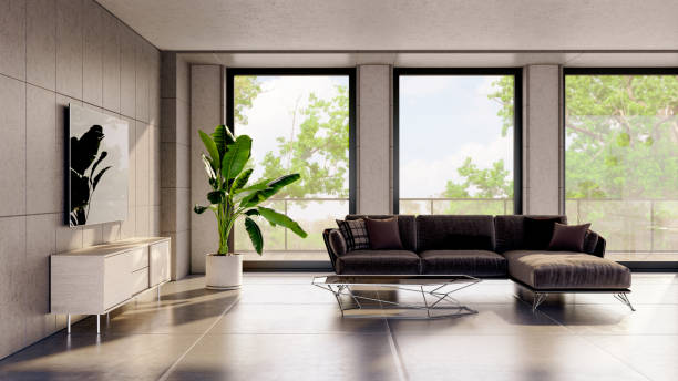 istock Large luxury modern bright interiors Living room mockup illustration 3D rendering image 2155000318