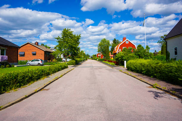A empty street among buildings in small town