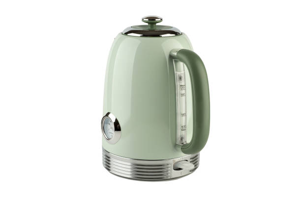istock New green electric kettle with thermometer isolated on white background. 2155002508