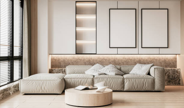 istock mock up poster frame in interior background, living room. 3D render, 3D illustration 2155003723