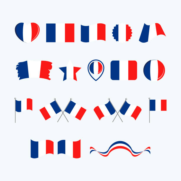 Flag of France icon set vector isolated on a gray background French flag graphic design element. France flag icons in flat style. French symbols collection french flag clip art stock illustrations