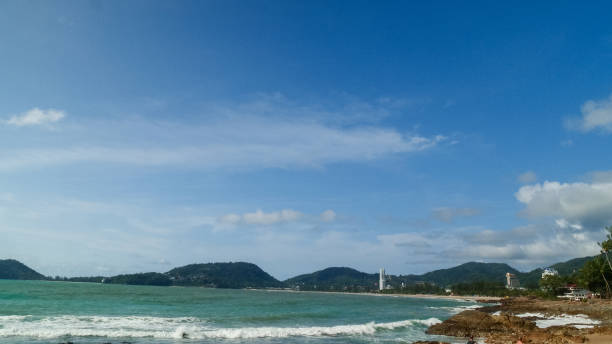 istock Blue sea white beach turquoise ocean wave coastal in tropical paradise landscape. Beautiful scene seascape marine coastline destinations. Tropical beautiful blue ocean lagoon lake travel summer time. 2155005708