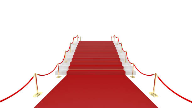 istock Red carpet on white stairs isolated on white background. 2155005948