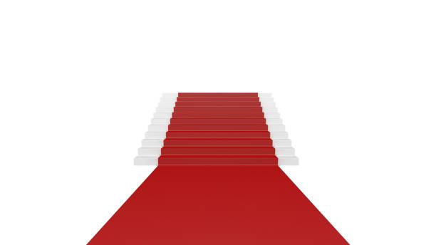 istock Red carpet on white stairs isolated on white background. 2155005954