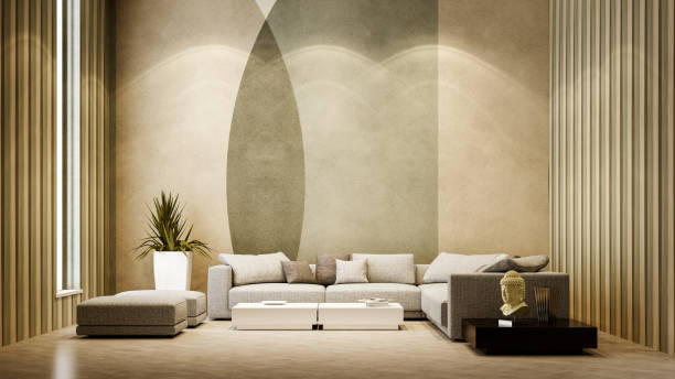 istock Large luxury modern bright interiors Living room mockup illustration 3D rendering image 2155006193