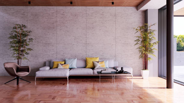 istock Large luxury modern bright interiors Living room mockup illustration 3D rendering image 2155006241