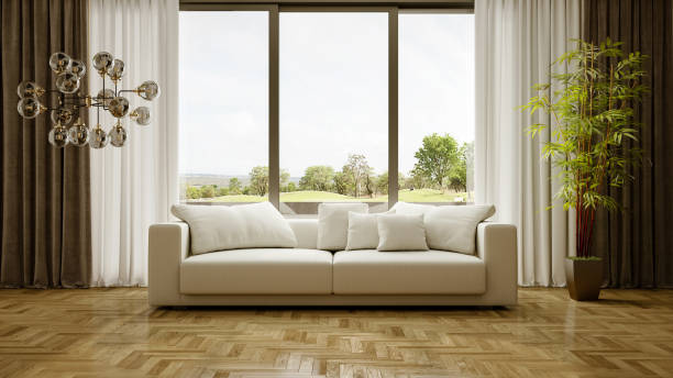 istock Large luxury modern bright interiors Living room mockup illustration 3D rendering image 2155006253