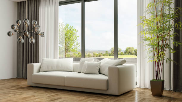 istock Large luxury modern bright interiors Living room mockup illustration 3D rendering image 2155006310