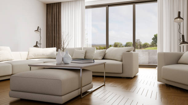 istock Large luxury modern bright interiors Living room mockup illustration 3D rendering image 2155006486