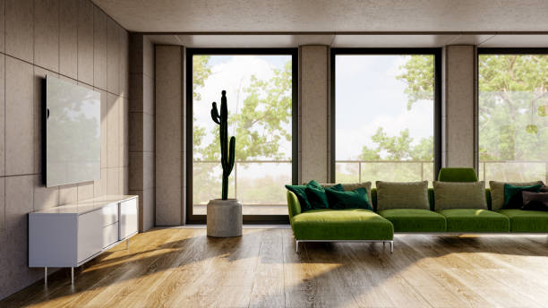 istock Large luxury modern bright interiors Living room mockup illustration 3D rendering image 2155006529