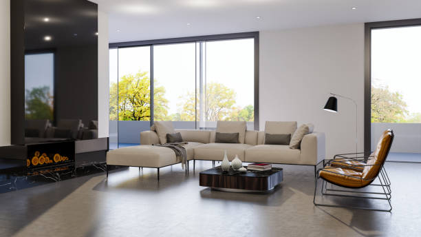 istock Large luxury modern bright interiors Living room mockup illustration 3D rendering image 2155006554