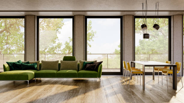 istock Large luxury modern bright interiors Living room mockup illustration 3D rendering image 2155006560