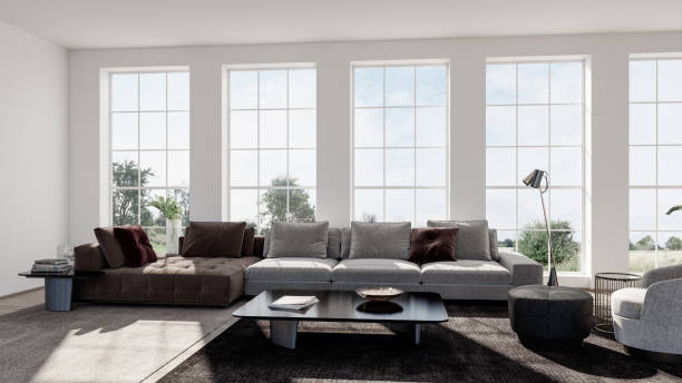istock Large luxury modern bright interiors Living room mockup illustration 3D rendering image 2155006633