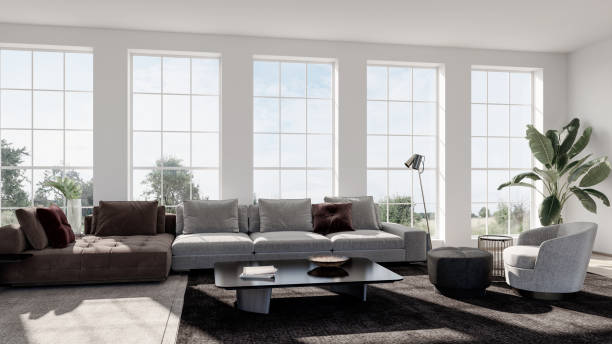 istock Large luxury modern bright interiors Living room mockup illustration 3D rendering image 2155006652