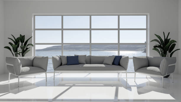 istock Large luxury modern bright interiors Living room mockup illustration 3D rendering image 2155006884