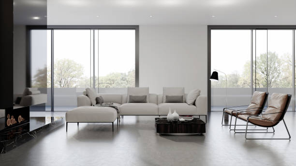 istock Large luxury modern bright interiors Living room mockup illustration 3D rendering image 2155006912