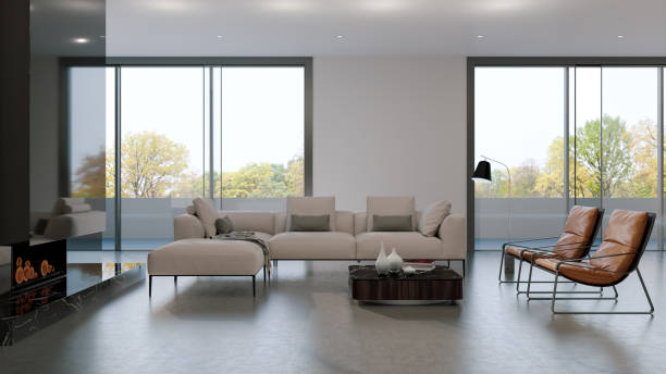 istock Large luxury modern bright interiors Living room mockup illustration 3D rendering image 2155006934