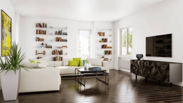 istock Large luxury modern bright interiors Living room mockup illustration 3D rendering image 2155009008