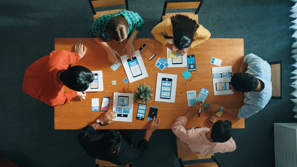 istock Top view of team prepare for brainstorming about Ux Ui design. Convocation. 2155010930