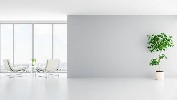 istock Large luxury modern bright interiors Living room mockup illustration 3D rendering image 2155011480