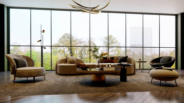 istock Large luxury modern bright interiors Living room mockup illustration 3D rendering image 2155011524