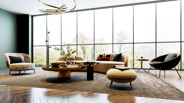 istock Large luxury modern bright interiors Living room mockup illustration 3D rendering image 2155011584