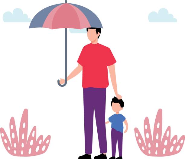 istock The boy and the kid are standing under the umbrella. 2155013833