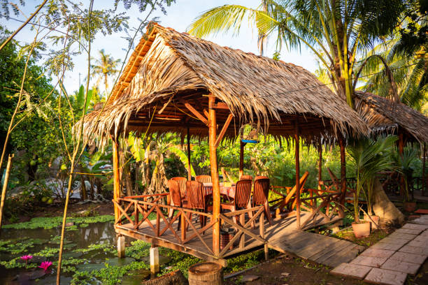 istock Wooden gazebo in tropical forest, ideal for vacation 2155014166