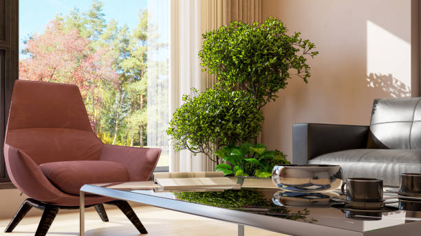 istock Large luxury modern bright interiors Living room mockup illustration 3D rendering image 2155015539