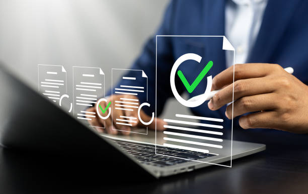 istock Business performance monitoring and evaluation concept, Take an assessment, Business man using laptop and tablet online checklist survey, Filling out digital checklist, Questionnaire with checkboxes. 2155016638