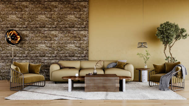 istock Large luxury modern bright interiors Living room mockup illustration 3D rendering image 2155018217