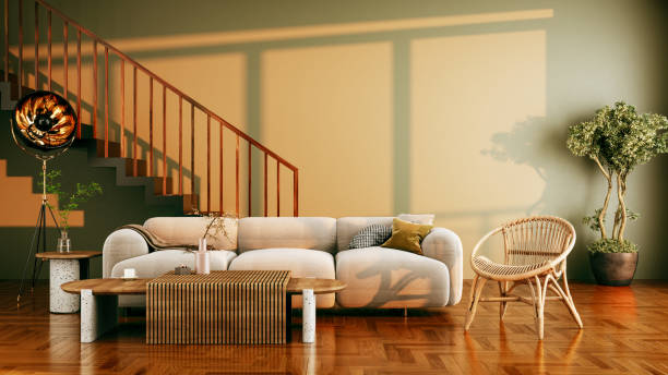 istock Large luxury modern bright interiors Living room mockup illustration 3D rendering image 2155018248