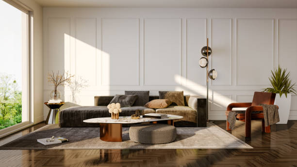 istock Large luxury modern bright interiors Living room mockup illustration 3D rendering image 2155019033