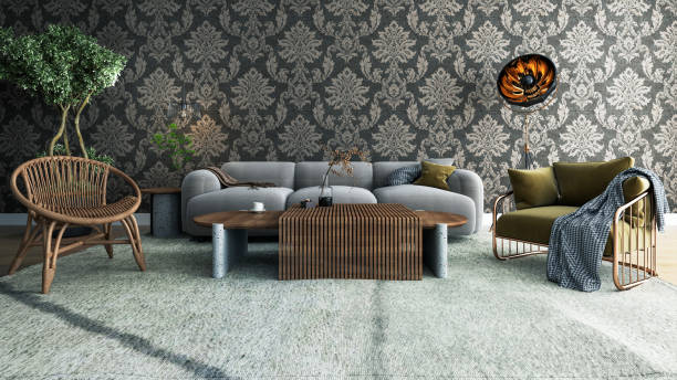 istock Large luxury modern bright interiors Living room mockup illustration 3D rendering image 2155019459