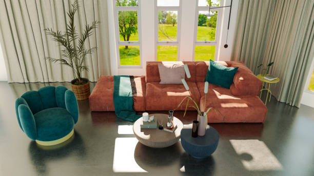 istock Large luxury modern bright interiors Living room mockup illustration 3D rendering image 2155019485