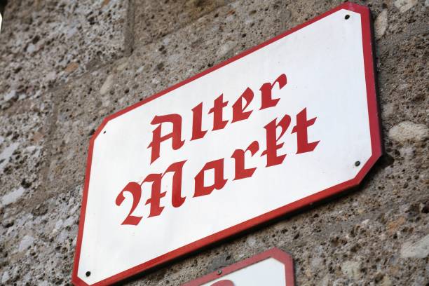 Alter Markt square name sign in Salzburg Altstadt district (Old Town) in Austria. The historic center is a UNESCO World Heritage Site.