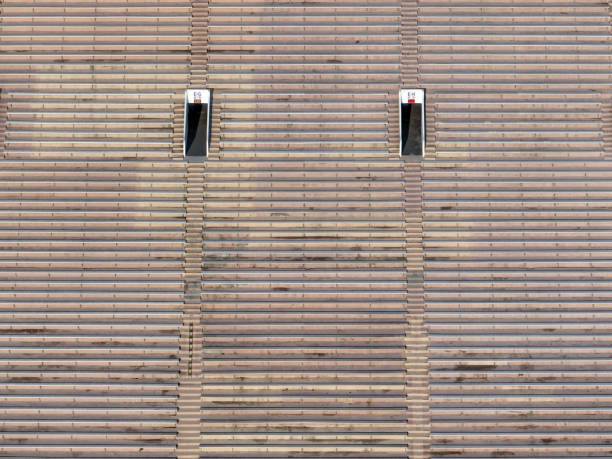 Germany, Berlin, Adlershof, July 15, 2024 -Concrete pillar under a roof of a building against clear sky
