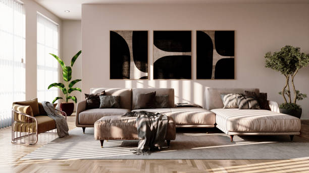 istock Large luxury modern bright interiors Living room mockup illustration 3D rendering image 2155022480