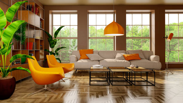 istock Large luxury modern bright interiors Living room mockup illustration 3D rendering image 2155022570