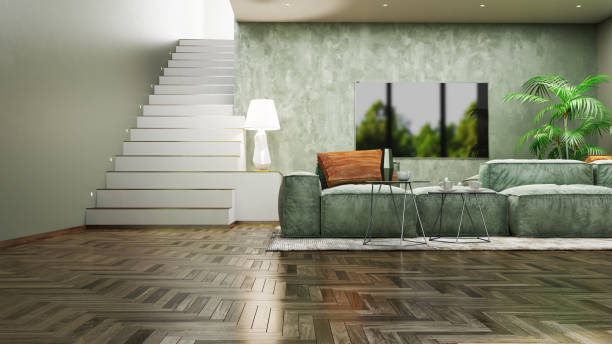 istock Large luxury modern bright interiors Living room mockup illustration 3D rendering image 2155023229