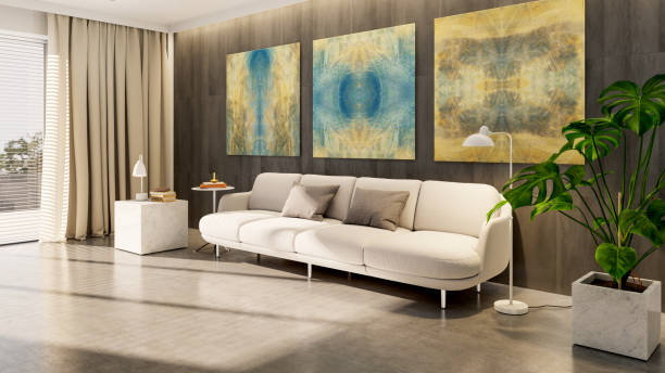 istock Large luxury modern bright interiors Living room mockup illustration 3D rendering image 2155023269