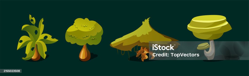Game Tree Design Fantastic Tree For Ui Game Design Vector Set Stock Illustration ...