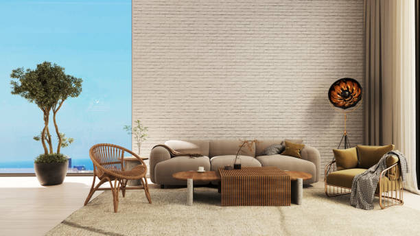 istock Large luxury modern bright interiors Living room mockup illustration 3D rendering image 2155024708