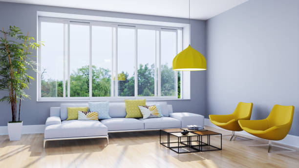 istock Large luxury modern bright interiors Living room mockup illustration 3D rendering image 2155025415