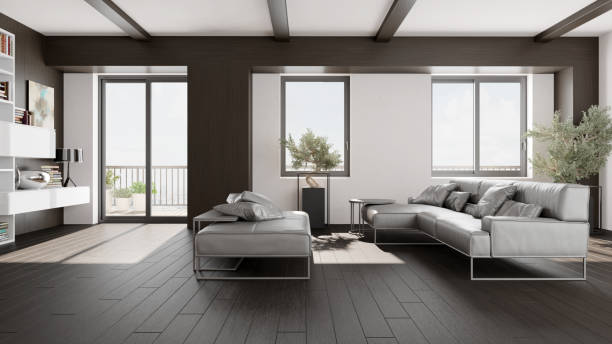 istock Large luxury modern bright interiors Living room mockup illustration 3D rendering computer digitally generated image 2155026350