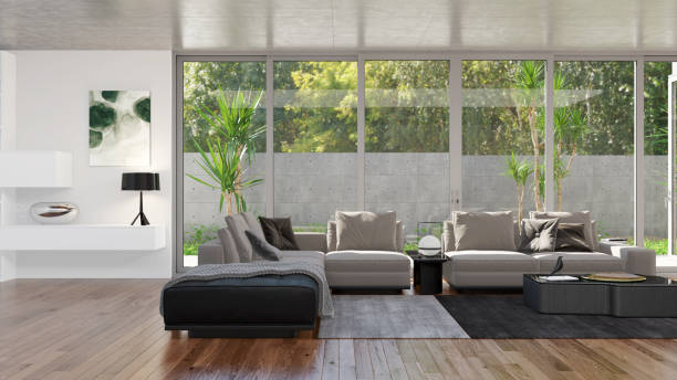 istock Large luxury modern bright interiors Living room mockup illustration 3D rendering image 2155027418