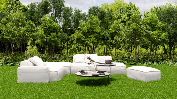 istock Large luxury modern bright interiors Living room mockup illustration 3D rendering image 2155027612