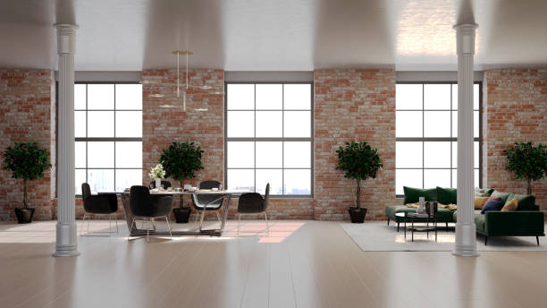 istock Large luxury modern bright interiors Living room mockup illustration 3D rendering image 2155027629