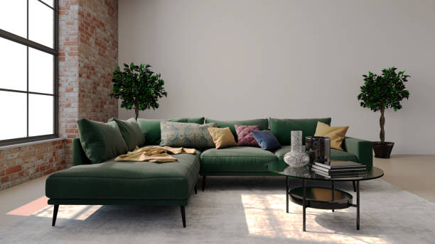 istock Large luxury modern bright interiors Living room mockup illustration 3D rendering image 2155027756